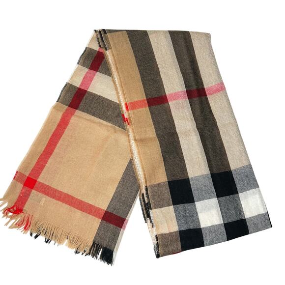 Burberry Plaid Mega Check Wool Cashmere Classic Lightweight Scarf - Picture 1 of 9